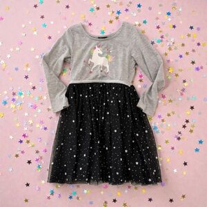 Gray and Black Unicorn Kids Casual Dress